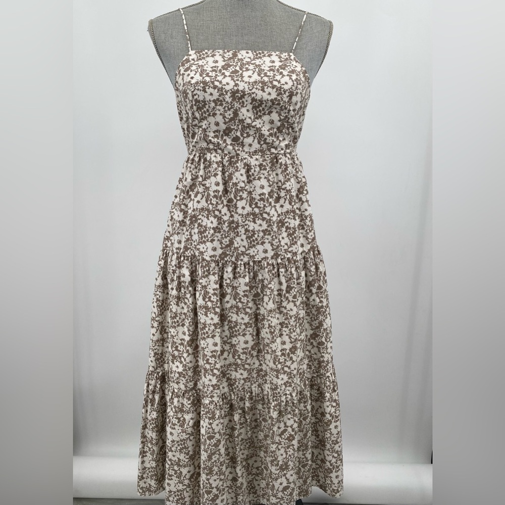 Rails Leni Cafe Floral Dress ‎ Extra Small Beige Floral Tiered Spaghetti Straps - Picture 4 of 15